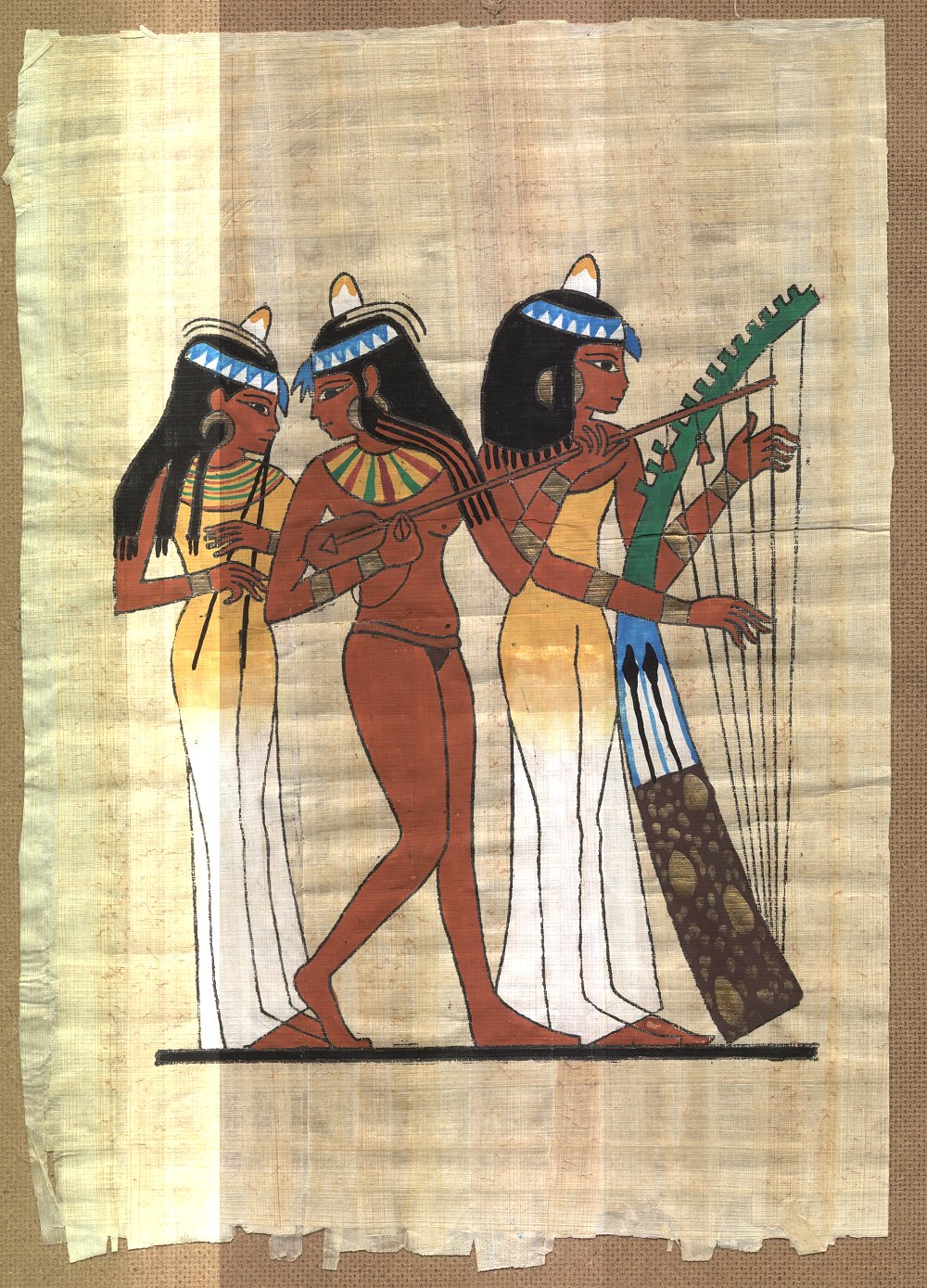 Bemalter Papyrus im Stil der altägyptischen Kunst