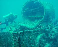 Lokomotive im Wrack der "Thistlegorm"